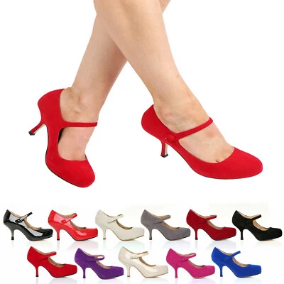 CORE COLLECTION WOMENS LADIES MARY JANE ANKLE STRAP MID HEEL OFFICE WORK PARTY COURT SHOES