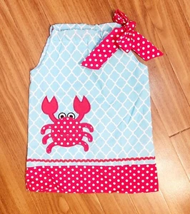 Baby SIZE XS (6-12m) Summer Crab Red and Blue Pillowcase Dress BRAND NEW w/o TAG - Picture 1 of 12