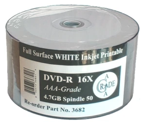 50 RiTEK OEM White Inkjet Printable DVD-R 16x 4.7GB 120 mins Blank Discs - Picture 1 of 2