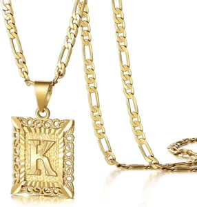 Initial Letter Pendant Necklace for Men Women, 14K Gold Plated Square Capital Mo - Picture 1 of 12