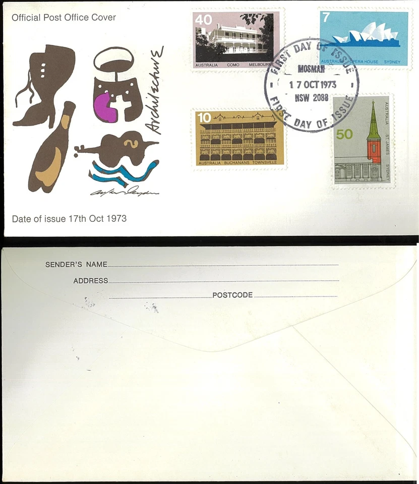 1973 Australian Architecture Stamps Set FDC Mosman NSW 2088 Postmark Envelope - Image 1 of 1