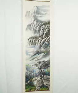 Chinesische Schriftrolle BERGLANDSCHAFT Aquarell Wandbehang Schnörkel Gemälde 62x15 - Bild 1 von 10