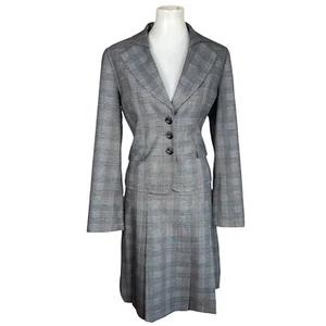LARRY LEVINE 2PC Gray Striped Polyester Blend Stretch Pleated Skirt Suit Size 8 - Picture 1 of 9