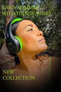 FM Antenna Radio Headphones with Pull-Out Antenna by Things Audio Blk & Lime Grn - Picture 1 of 11