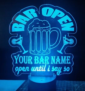 Letrero de barra LED Man Cave abierto personalizado con tu luz bar nombre neón o pub - Imagen 1 de 7