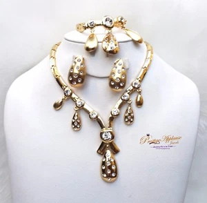 New Design Gold Plated Complete Set Necklace Jewellery Party Set - Picture 1 of 11