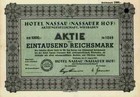 Hotel Nassauer Hof AG 1937 Wiesbaden Karlsbad Köln Grand Hotel Hugo Stinnes 1000