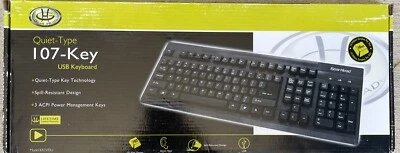 Quiet-Type 107-Key USB Keyboard 3 ACPI Power Management Keys KB2500U——-__35s - Image 1 of 4