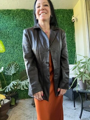 Jones New York Genuine Leather Blazer/Jacker Brown Size S - Image 1 of 4