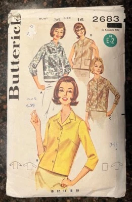 Butterick 2683 Misses Blouse (4 Styles) Original  1963 Pattern sz 16 Bust 36 Cut - Image 1 of 2