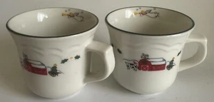 SET OF 2 PFLATZCRAFT SNOW VILLAGE CHRISTMAS COFFEE/TEA PORCELAIN STONEWARE MUGS - Picture 1 of 6