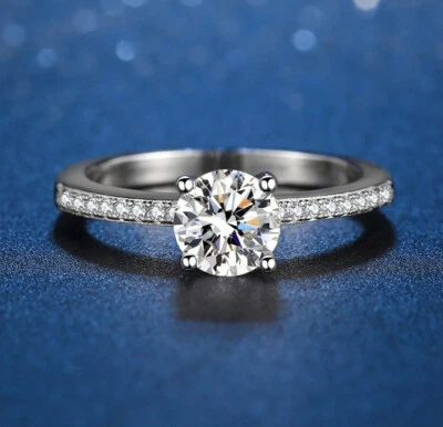 GRA Certificate  1CT Moissanite Diamond Sterling Silver Women's Wedding Ring R19 - Image 1 of 4