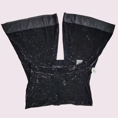 TORRID Deep Black Crushed Velvet Leggings Size 3 Flared Lace Trim Velour Goth - Image 1 of 4