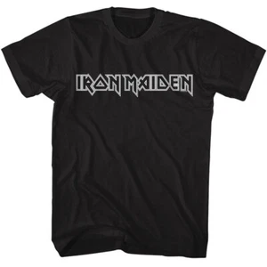 Iron Maiden White Name Outline Logo Men's T Shirt Rock Band Merch - Picture 1 of 5