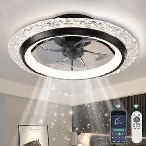 KINDLOV Ceiling Fans with Lights Flush Mount Ceiling Fan with LED Light, Remote - Picture 1 of 7