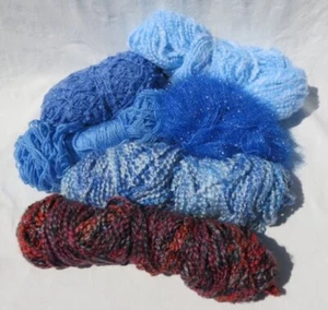 Mystery Yarn! Blue + Multicolor Mixed Lot Boucle Bulky Lot of 6 Skeins Knitting - Picture 1 of 7