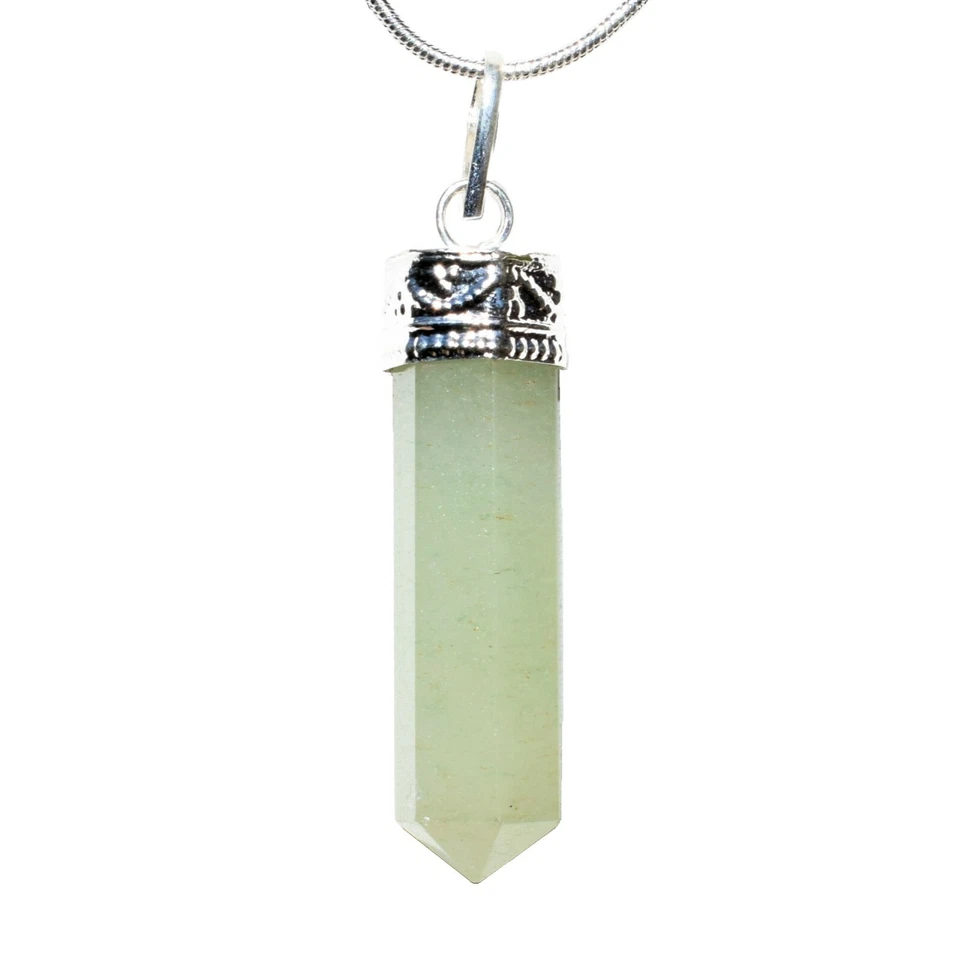 CHARGED Faceted Himalayan Green Aventurine Pendant + 20" Stainless Steel Chain - Image 1 of 4