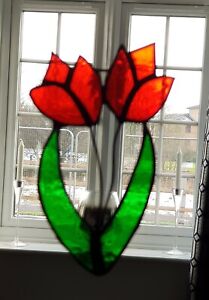 Red Tulip Stained Glass Suncatcher Hand Made Stunning Idea for Mothers day Gift 