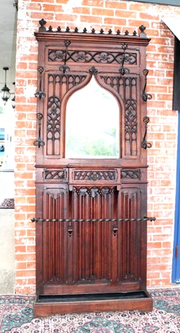 French Antique Carved Oak Gothic Hall Tree Stand / Coat Hanger Cover