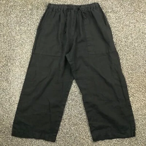 Eskandar Pants 100% Linen 24" Cropped Capri Drawstring Elastic Waist Black Sz 1 - Picture 1 of 11
