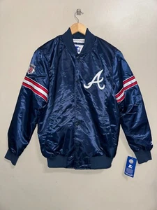 Starter MLB Atlanta Braves Baseball Satin Bomber Jacket Mens M Retro Vintage - Picture 1 of 17
