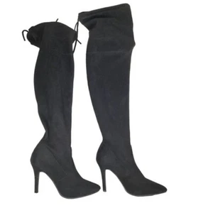 Forever Damen Overknee Stiefel Absatz spitz zulaufend schwarz Größe 7 - Bild 1 von 12