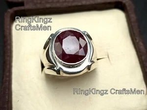 Natural Dark Red Ruby Ring for Men Sterling Silver 925 Authentic Stone Size 10 - Picture 1 of 5