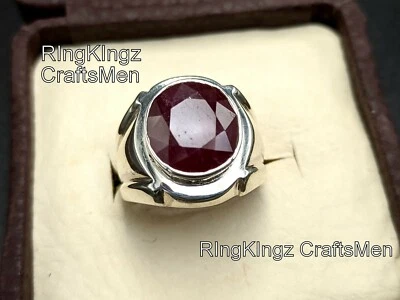 Natural Dark Red Ruby Ring for Men Sterling Silver 925 Authentic Stone Size 10 - Image 1 of 4