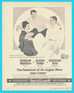 Marlon Brando movie Glenn Ford Teahouse 1957 PRINT AD MGM Pantages Theatre - Picture 1 of 3