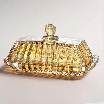 Champagne Covered Butter Dish for Countertop 6.5Inch Glass Butter Dish with Lid  - Image 1 of 4