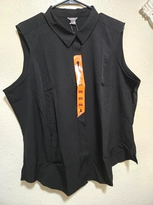 NWT Eddie Bauer Women's XXL Black Collared Lightweight Sleeveless Tech Shirt - Image 1 of 4