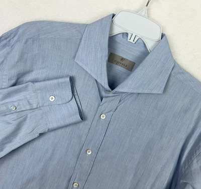 Canali Silver Label Dress Shirt Mens 2XL Button Up Blue Long Sleeve Cotton - Image 1 of 4