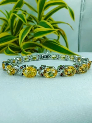 Bracciale Citrino Giallo Taglio Ovale Argento 925 Bracciale Tennis Pietra... - Immagine 1 di 4