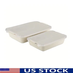 Juego de platos para hornear rectangulares de 2 piezas con tapas para horno microondas lavavajillas antiadherente - Imagen 1 de 7