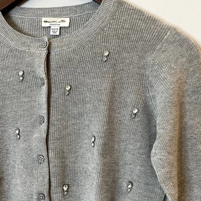 Cárdigan Suéter Colección J.Crew Embellecido Algodón Vacaciones CD379 Gris 12 13 Foto 1 de 4