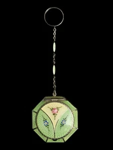 Stunning  Antique Enamel Guilloche  Octagonal Compact Make Up Kit R&G Co Rare - Picture 1 of 15