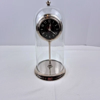 Pottery Barn Silver Desk Clock With Glass Dome Display Decorative Decor Tested - Image 1 of 4