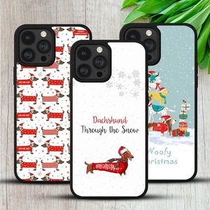 CHRISTMAS DOGS CASE FOR IPHONE SAMSUNG HUAWEI GOOGLE DACHSHUND GIFT PHONE COVER - Picture 1 of 30
