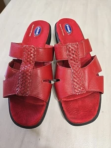 Dr.Scholl's Slip-on Red Leather sandals double air pillow insole 10W - Picture 1 of 9
