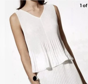 ARITZIA BABATON Damien Pleated White Tank Blouse Women size Large - Picture 1 of 7