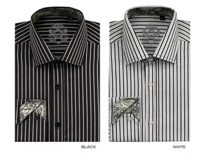 New Men's Unique Casual Fashionable Stripe Dress Shirt Black/White Size 15~20 - Picture 1 of 8