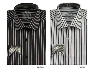 New Men's Unique Casual Fashionable Stripe Dress Shirt Black/White Size 15~20 - Image 1 of 3