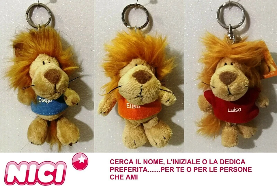 NICI LEONE CON NOME PORTACHIAVI PELUCHE PLUSH LION WITH NAME KEYCHAIN SCEGLI