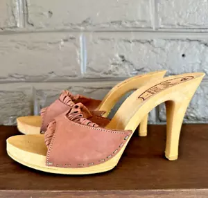 VTG Shoes Mules Heels Disco Hippie 70s Leather Italy SZ 7 BUT RUNS SMALL! - SZ 6 - Picture 1 of 12