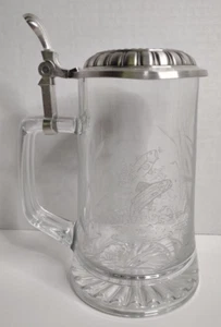 Domex Bierstein Glaskrug springende Fische im Teich Zinndeckel Made in Germany Vintage - Bild 1 von 10