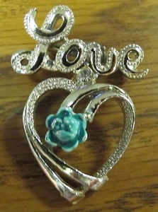 Gerry's Love baumelnde Herz Brosche mit grüner Blume  - Bild 1 von 2