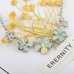Hawaii Frangipani weiß Feueropal Halskette für Charm Frauen Mädchen Schmuck - Bild 1 von 4