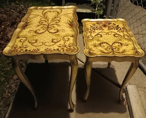 2 Florentiner Satztische Mid Century Gold Hollywood Regency Seide Kunst Stoff - Bild 1 von 14