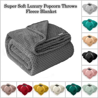 LUXURY FLEECE POPCORN THROW WAFFLE BLANKET TRAVEL SOFA BED WARM COSY EXTRA LARGE - image 1 of 2