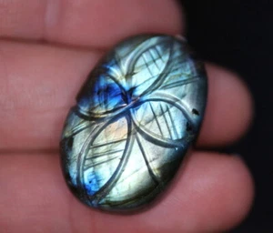 GOLDJUNGE69 GJA DAMEN ANHÄNGER * LABRADORIT OVAL GRAVIERT * BLUME 49ct NEU 925 S - Bild 1 von 6